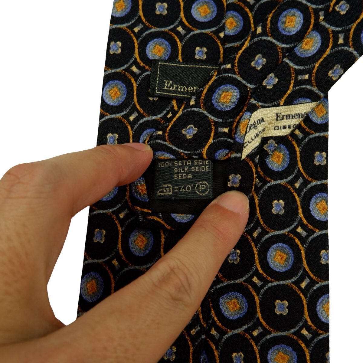 a16280 10 Ermenegildo Zegna Tie Silk Black Geometric Italy (US Import Tax Included) มุมที่ 10