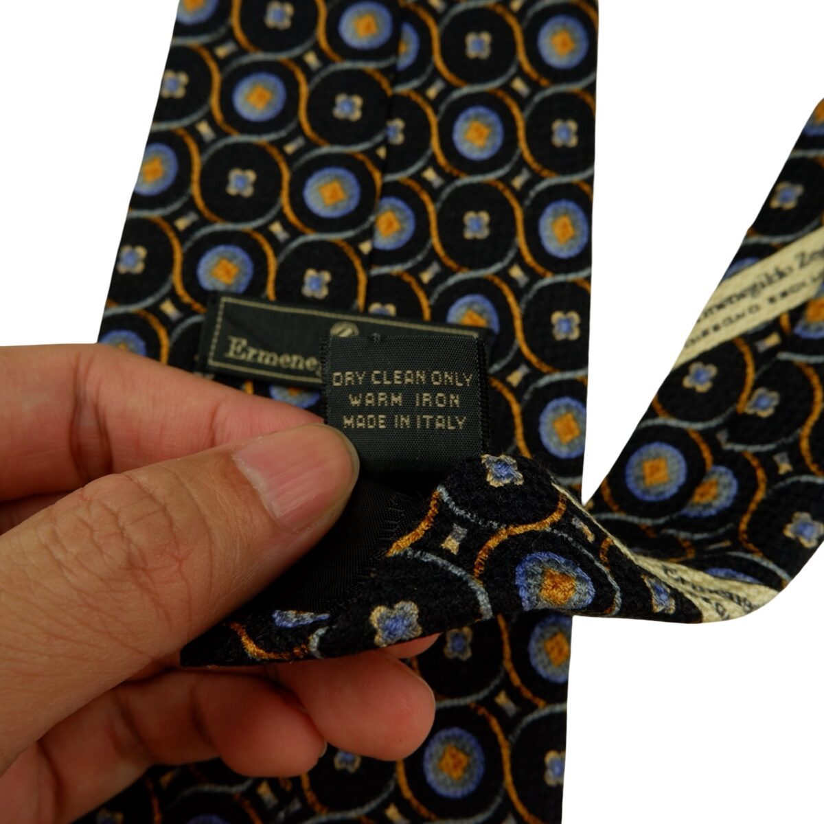 a16280 11 Ermenegildo Zegna Tie Silk Black Geometric Italy (US Import Tax Included) มุมที่ 11