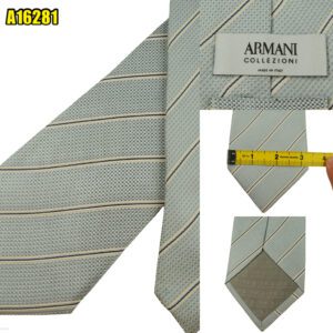 Armani Collezioni Tie Silk Light Blue Stripe Italy (US Import Tax Included) มุมที่ 1