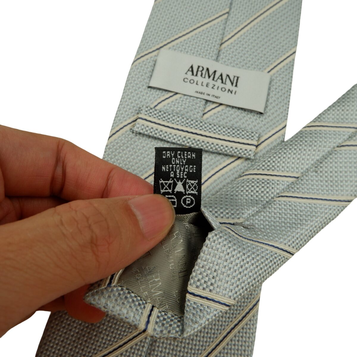 a16281 11 Armani Collezioni Tie Silk Light Blue Stripe Italy (US Import Tax Included) มุมที่ 11