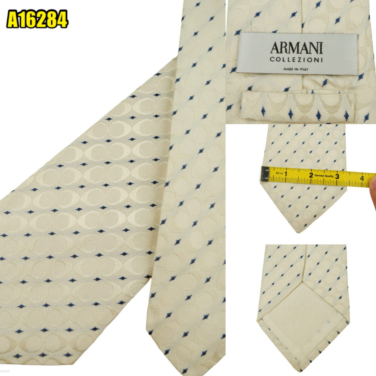 created by photogrid Armani Collezioni Tie Silk White Geometric Italy (US Import Tax Included) มุมที่ 1
