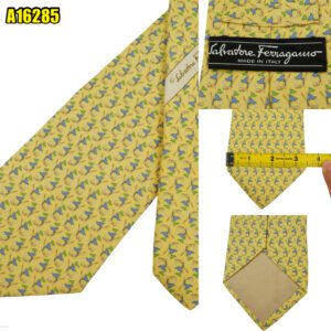 Salvatore Ferragamo Tie Silk Yellow Golf Geometric Italy (US Import Tax Included) มุมที่ 1