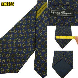 Salvatore Ferragamo Tie Silk Dark Blue Floral Pattern Italy (US Import Tax Included) มุมที่ 1