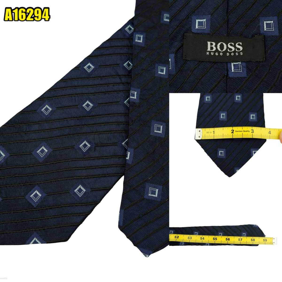 created by photogrid Hugo Boss Tie Silk Dark Navy Geometric Italy (US Import Tax Included) มุมที่ 1