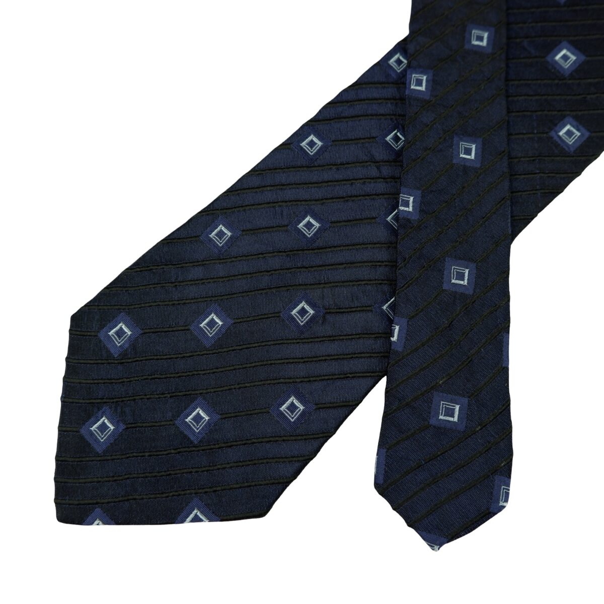 a16294 2 Hugo Boss Tie Silk Dark Navy Geometric Italy (US Import Tax Included) มุมที่ 2