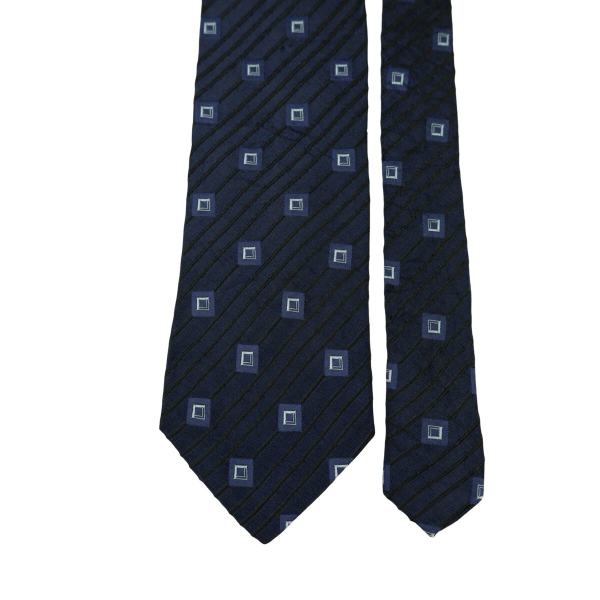 a16294 3 Hugo Boss Tie Silk Dark Navy Geometric Italy (US Import Tax Included) มุมที่ 3