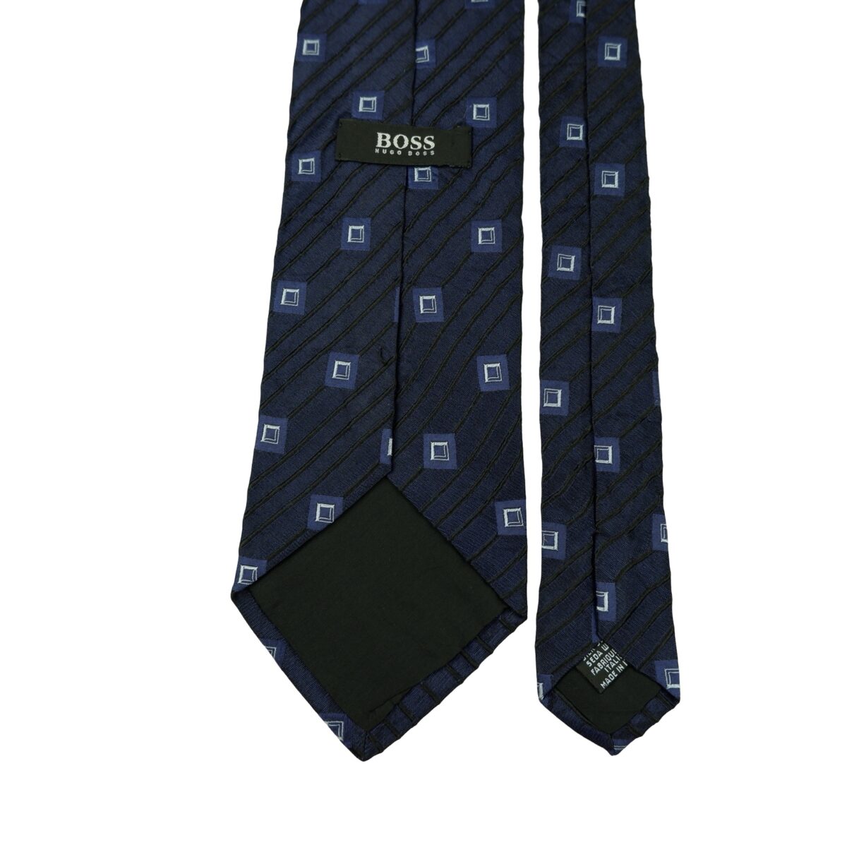 a16294 4 Hugo Boss Tie Silk Dark Navy Geometric Italy (US Import Tax Included) มุมที่ 4