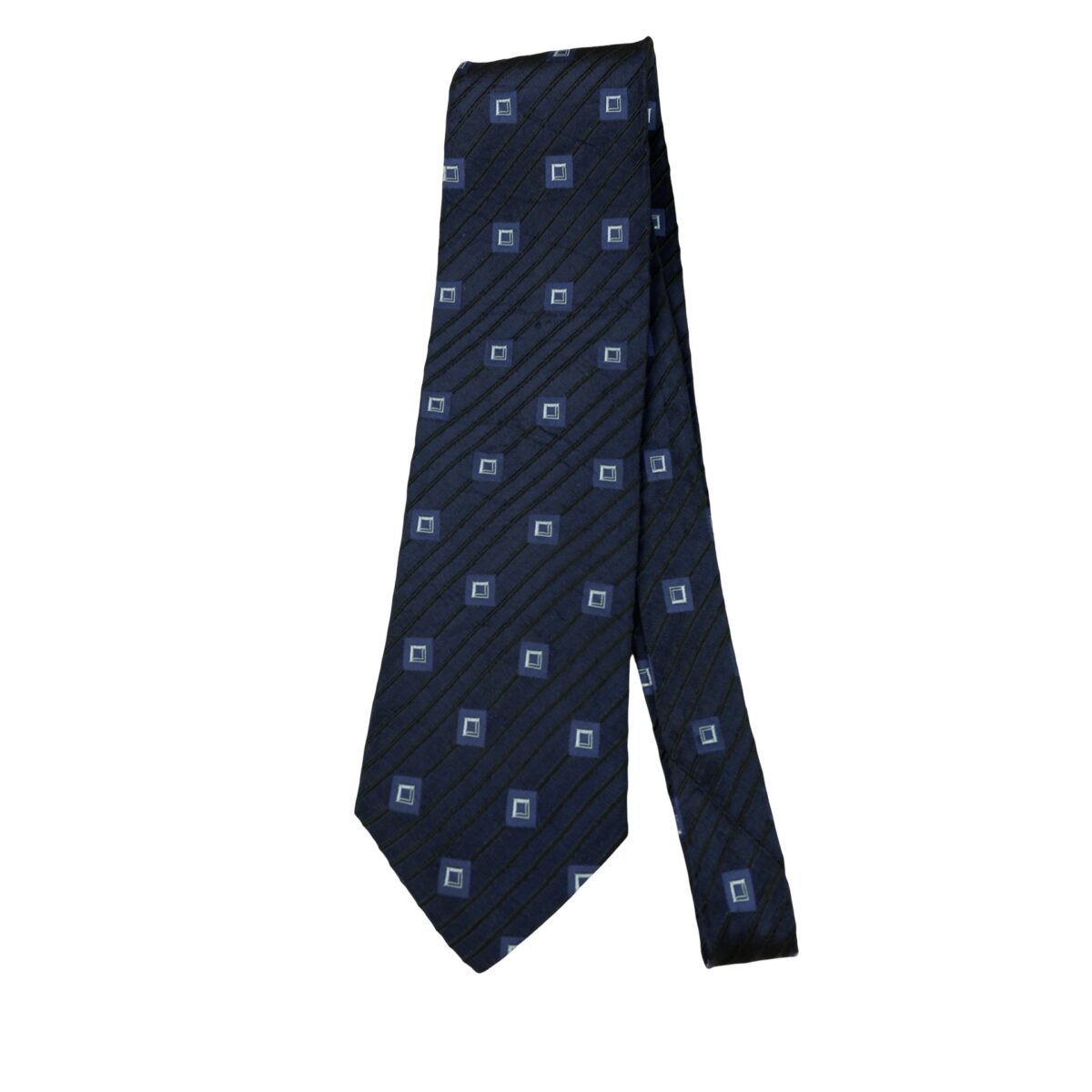a16294 5 Hugo Boss Tie Silk Dark Navy Geometric Italy (US Import Tax Included) มุมที่ 5