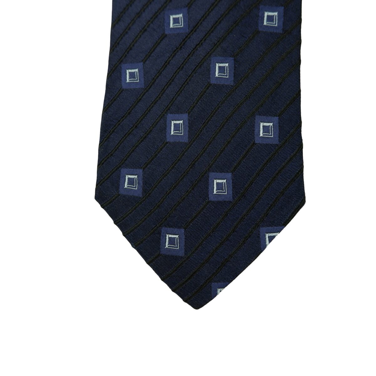 a16294 6 Hugo Boss Tie Silk Dark Navy Geometric Italy (US Import Tax Included) มุมที่ 6