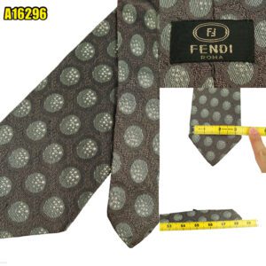 Fendi Tie Silk Brown Geometric Italy (US Import Tax Included) มุมที่ 1
