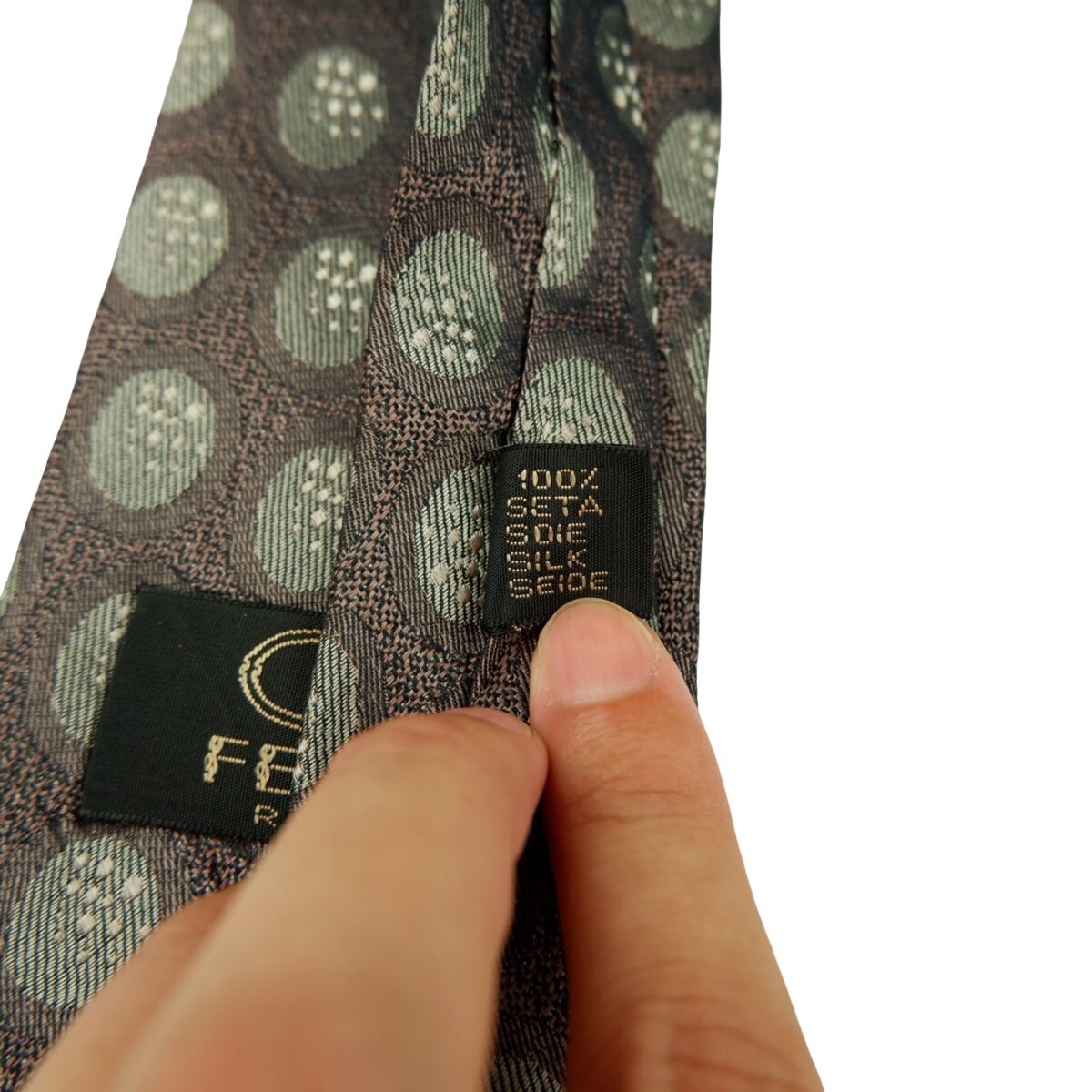 a16296 11 Fendi Tie Silk Brown Geometric Italy (US Import Tax Included) มุมที่ 11