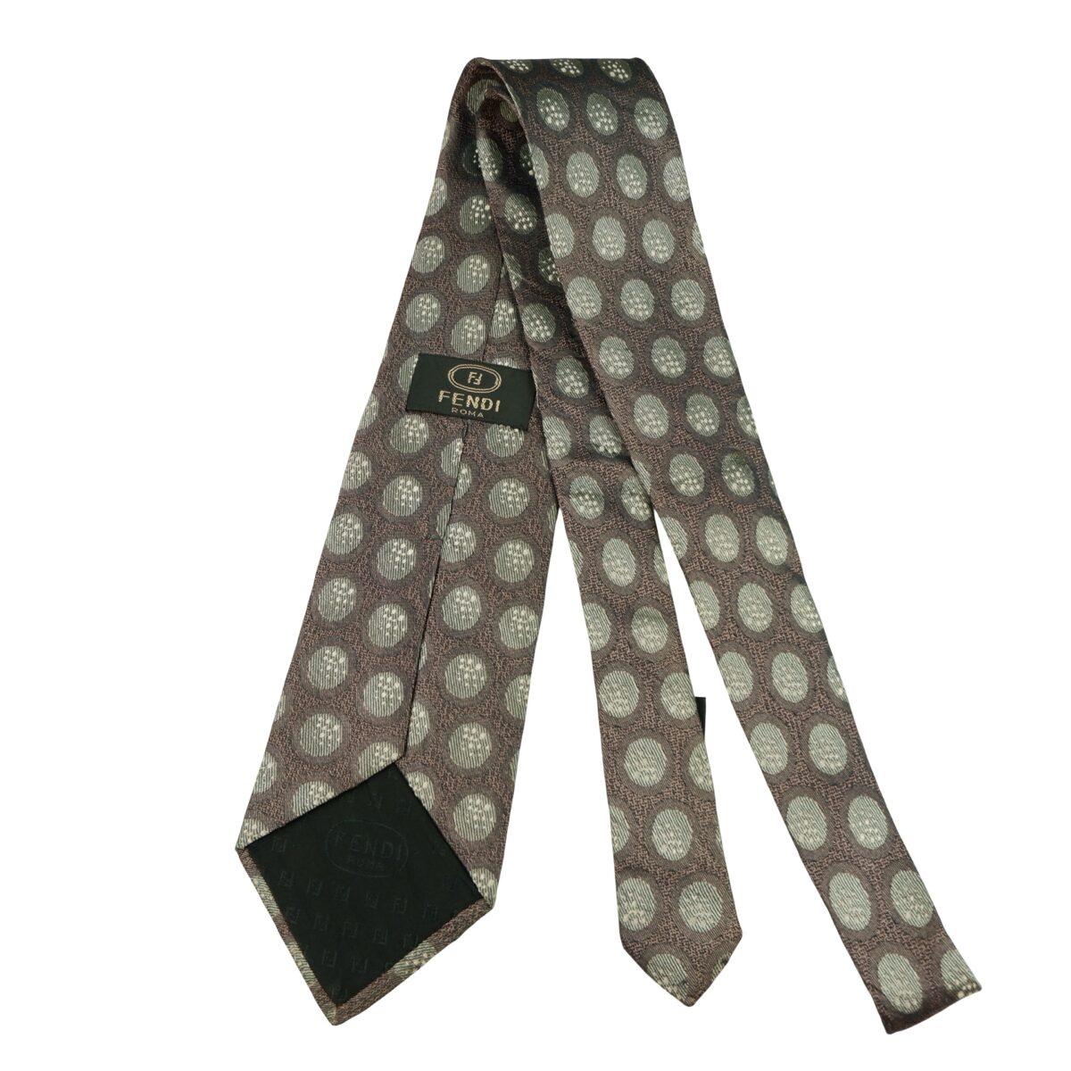a16296 7 Fendi Tie Silk Brown Geometric Italy (US Import Tax Included) มุมที่ 7