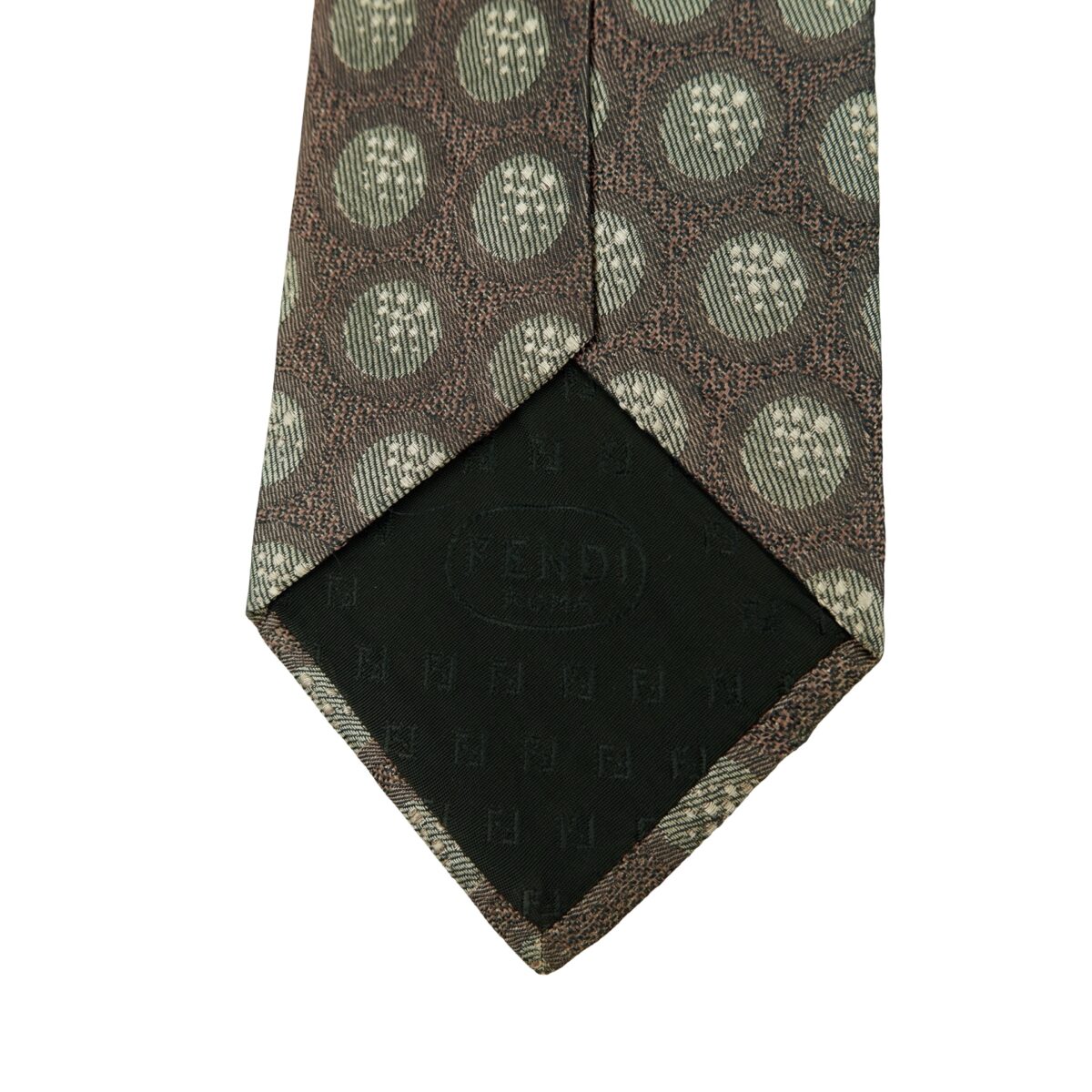 a16296 8 Fendi Tie Silk Brown Geometric Italy (US Import Tax Included) มุมที่ 8