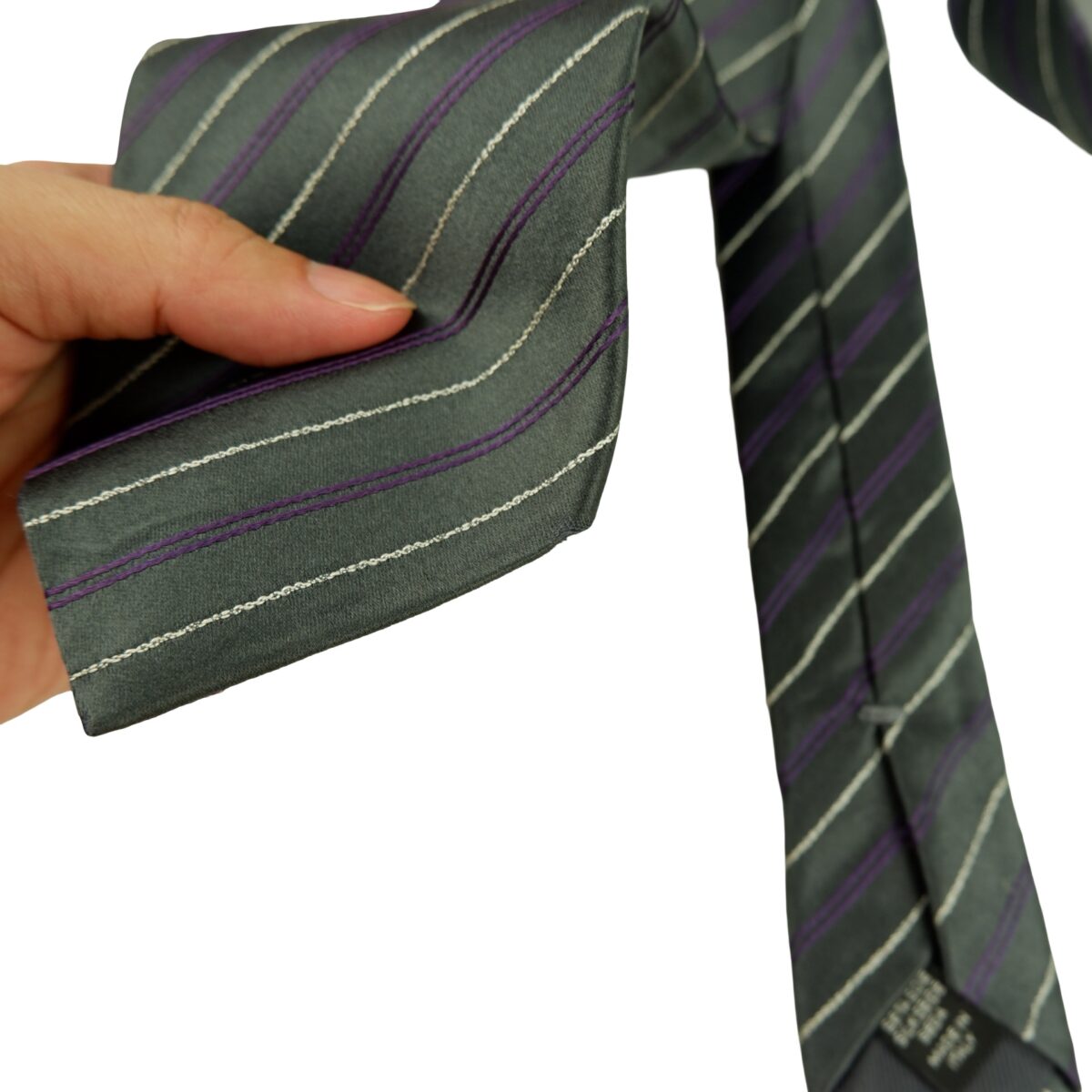 a16304 11 Ermenegildo Zegna Tie Silk Grey white Purple Stripe Italy (US Import Tax Included) มุมที่ 11