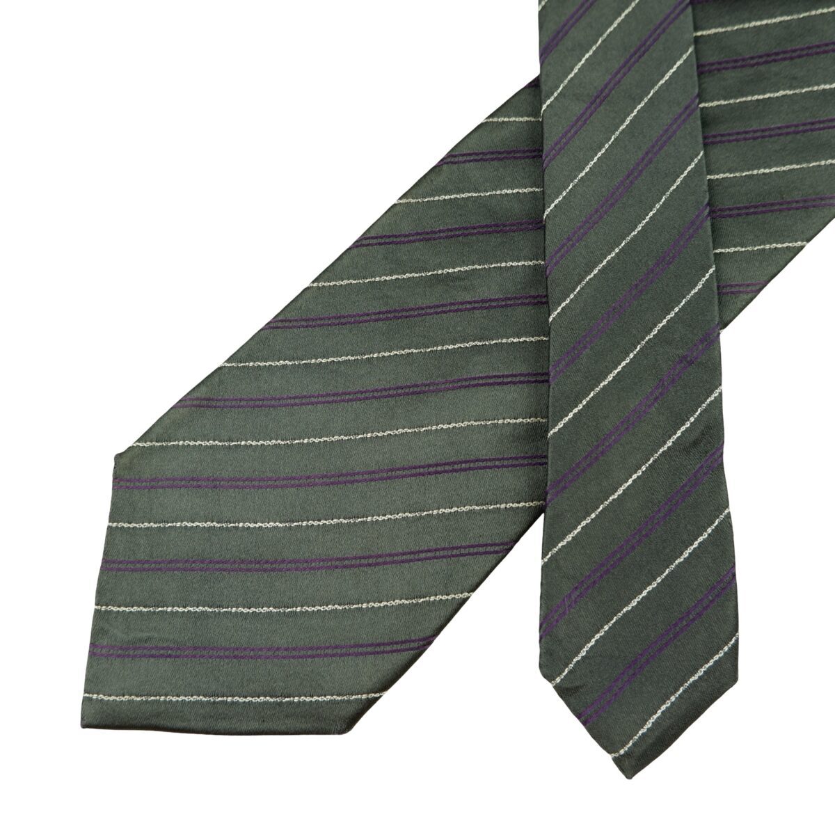 a16304 2 Ermenegildo Zegna Tie Silk Grey white Purple Stripe Italy (US Import Tax Included) มุมที่ 2