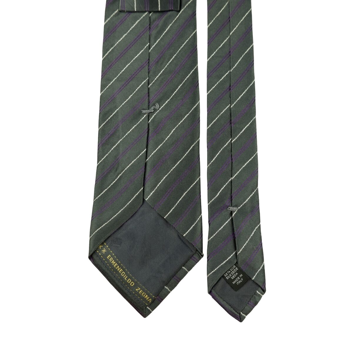 a16304 4 Ermenegildo Zegna Tie Silk Grey white Purple Stripe Italy (US Import Tax Included) มุมที่ 4