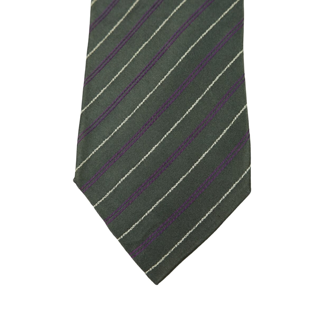 a16304 6 Ermenegildo Zegna Tie Silk Grey white Purple Stripe Italy (US Import Tax Included) มุมที่ 6