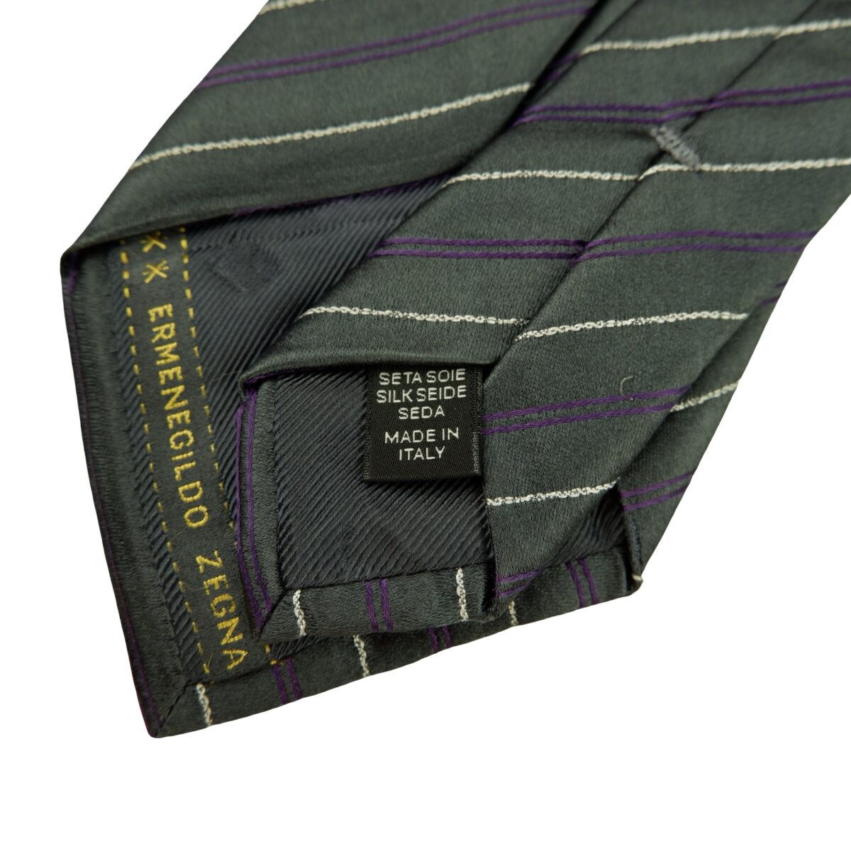 a16304 9 Ermenegildo Zegna Tie Silk Grey white Purple Stripe Italy (US Import Tax Included) มุมที่ 9