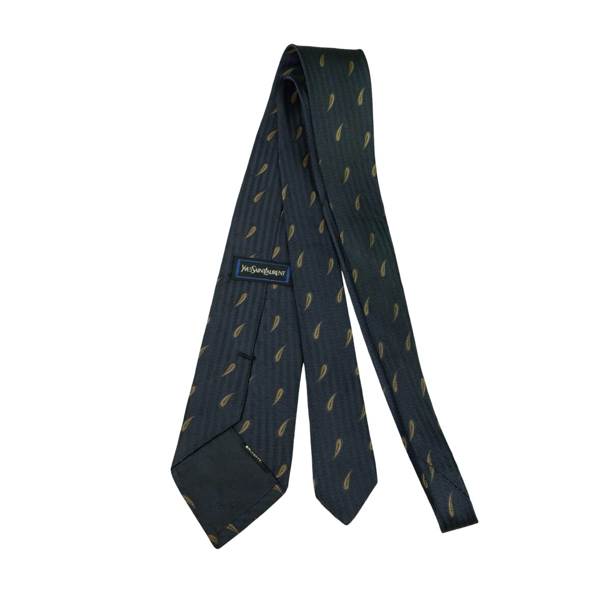 a16306 7 Yves Saint Laurent Tie Silk Dark Navy Paisley Japan (US Import Tax Included) มุมที่ 7