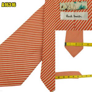 Paul Smith Tie Silk Orange White Stripe  (US Import Tax Included) มุมที่ 1