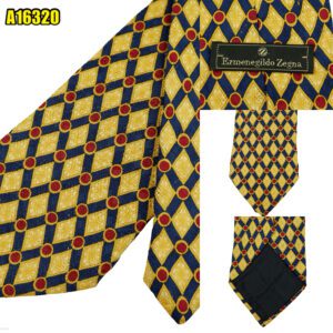 Ermenegildo Zegna Tie Silk Beige Navy Check Italy (US Import Tax Included) มุมที่ 1
