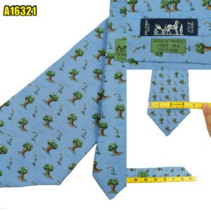 Hermes Tie Silk Blue Tree Pattern France (US Import Tax Included) มุมที่ 1