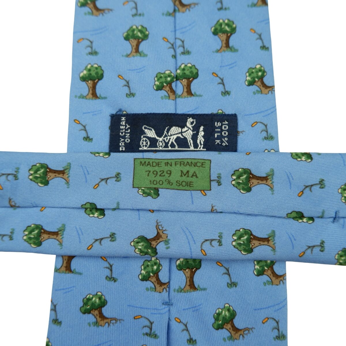 a16321 10 Hermes Tie Silk Blue Tree Pattern France (US Import Tax Included) มุมที่ 10
