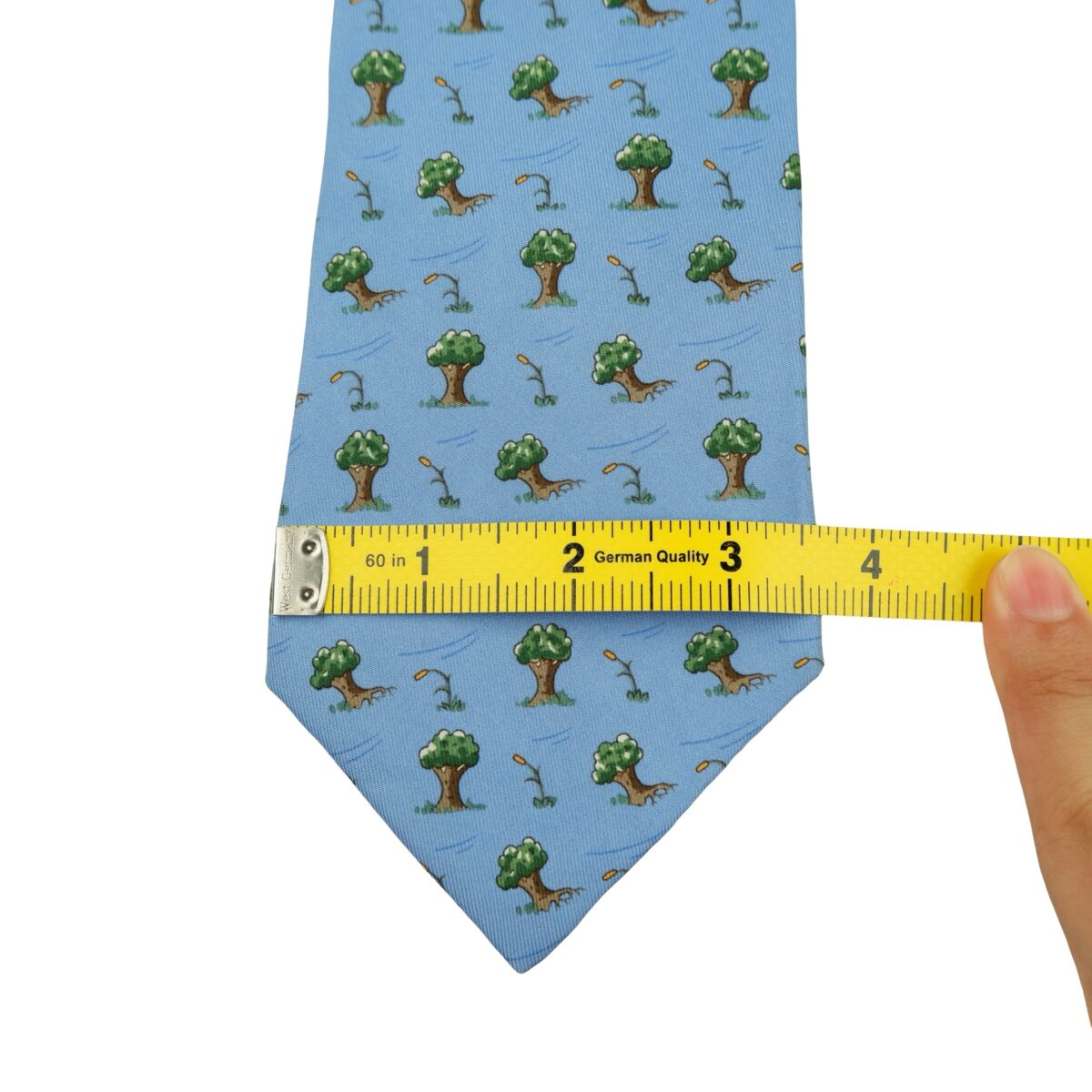 a16321 11 Hermes Tie Silk Blue Tree Pattern France (US Import Tax Included) มุมที่ 11