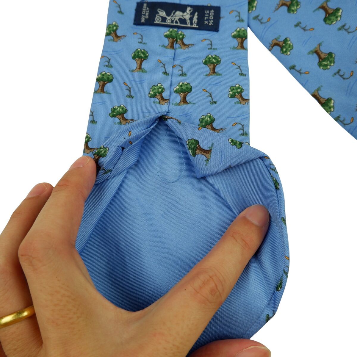 a16321 13 Hermes Tie Silk Blue Tree Pattern France (US Import Tax Included) มุมที่ 13