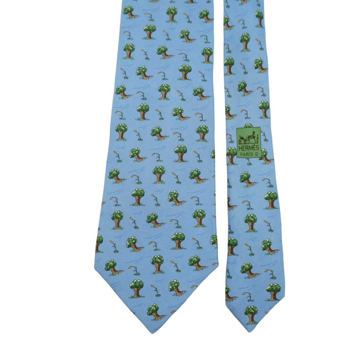 a16321 3 Hermes Tie Silk Blue Tree Pattern France (US Import Tax Included) มุมที่ 3