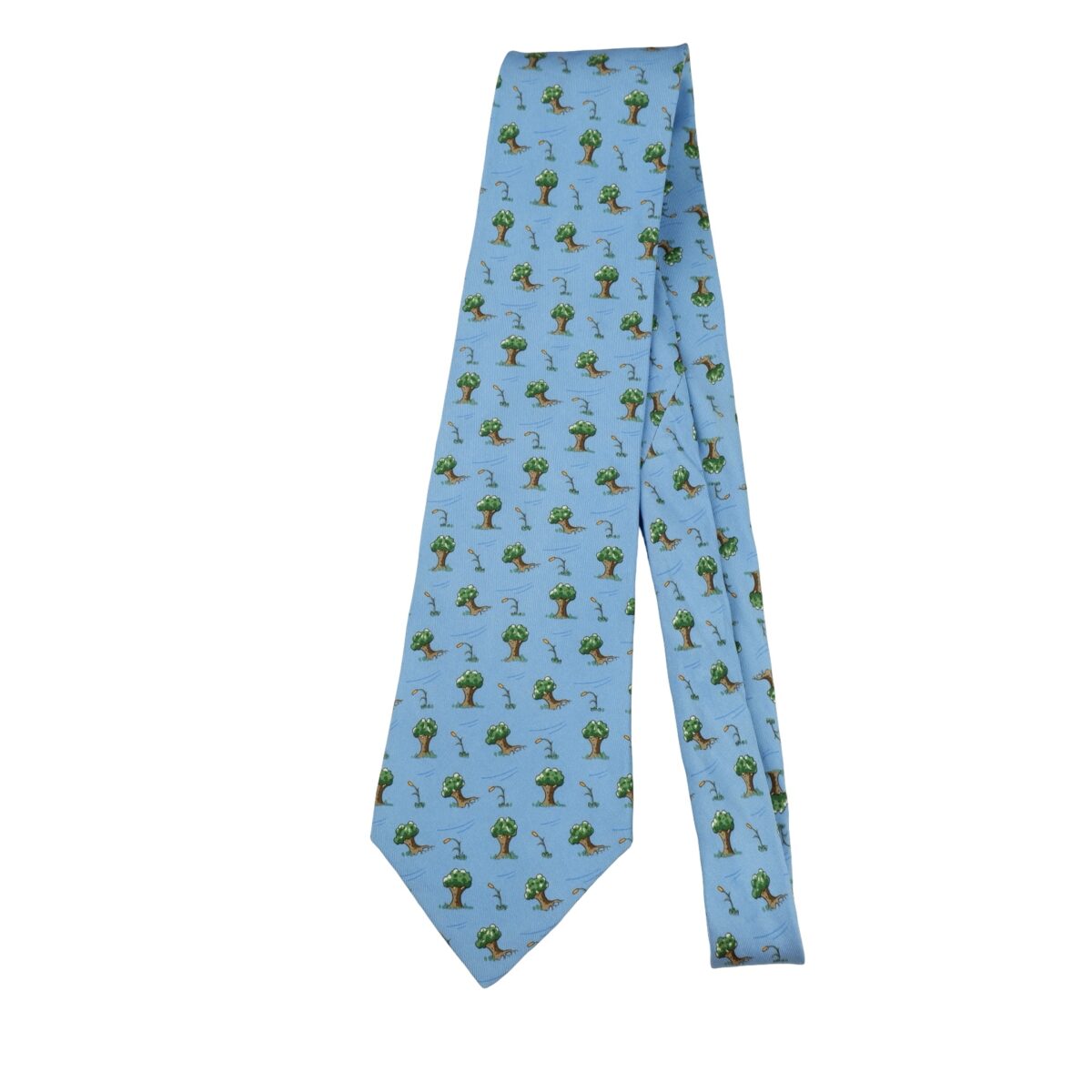 a16321 4 Hermes Tie Silk Blue Tree Pattern France (US Import Tax Included) มุมที่ 4