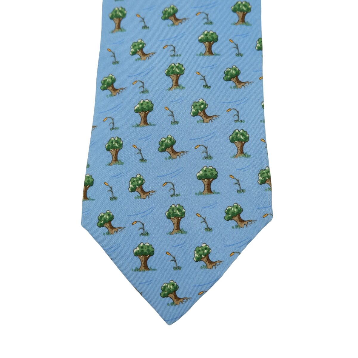 a16321 5 Hermes Tie Silk Blue Tree Pattern France (US Import Tax Included) มุมที่ 5