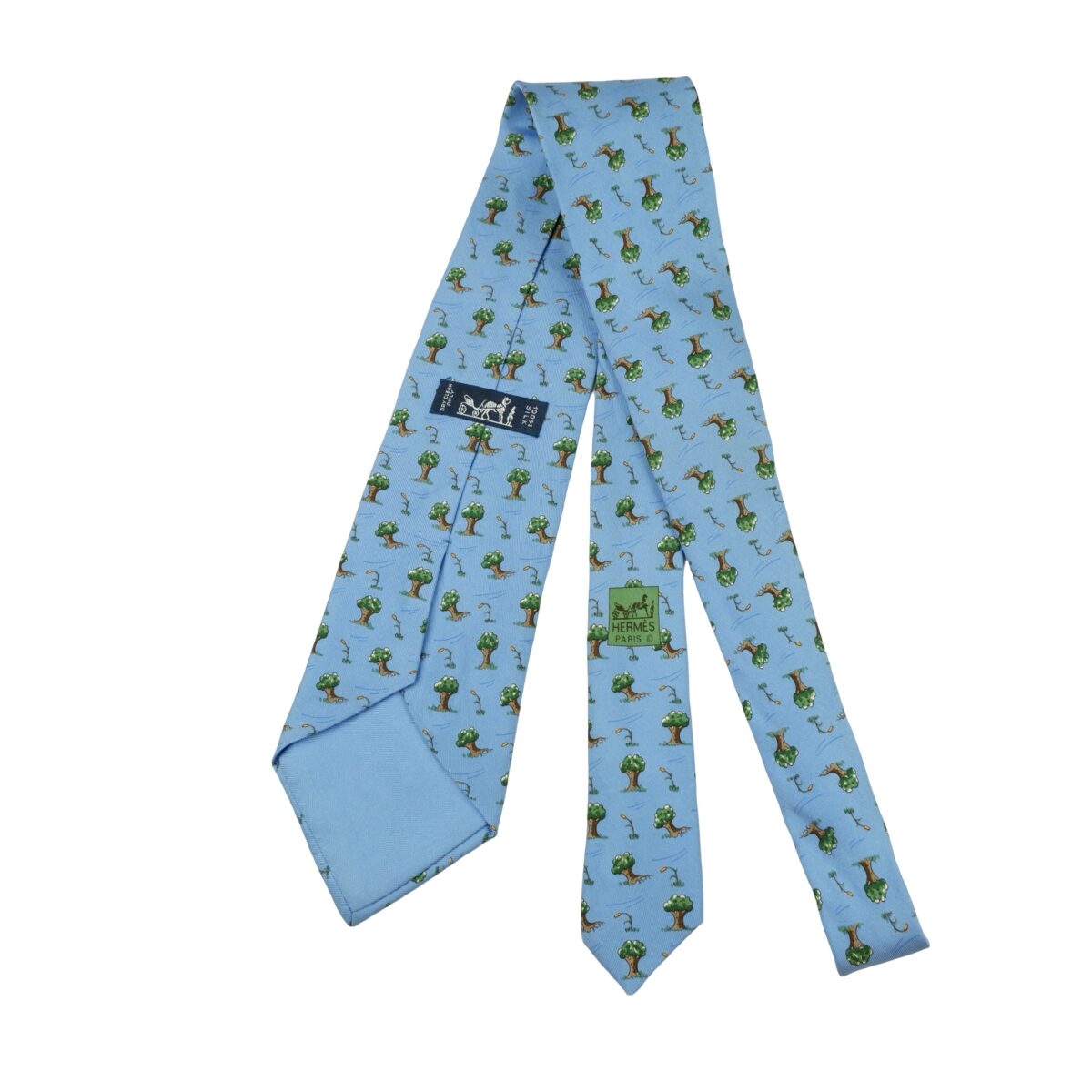 a16321 6 Hermes Tie Silk Blue Tree Pattern France (US Import Tax Included) มุมที่ 6