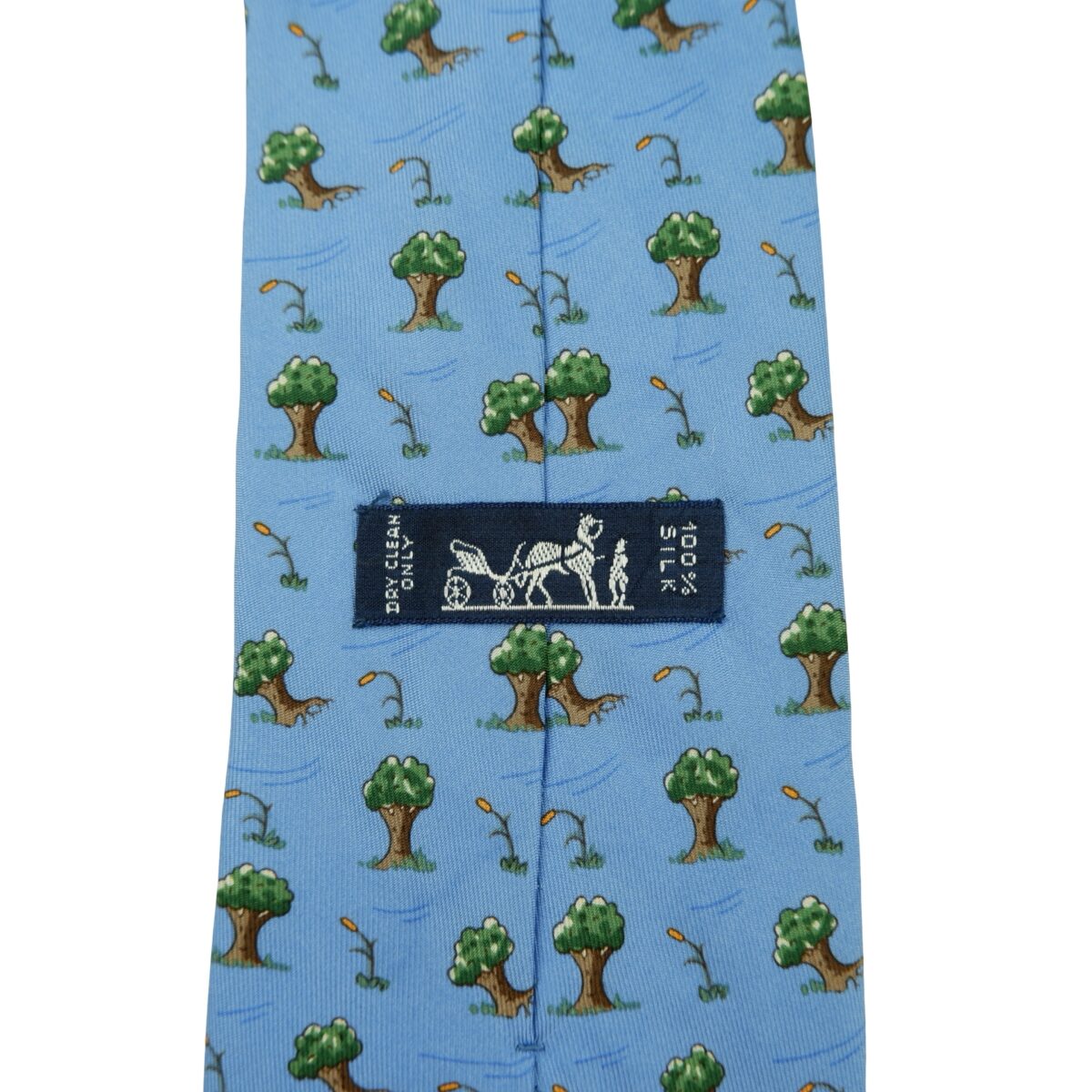 a16321 8 Hermes Tie Silk Blue Tree Pattern France (US Import Tax Included) มุมที่ 8