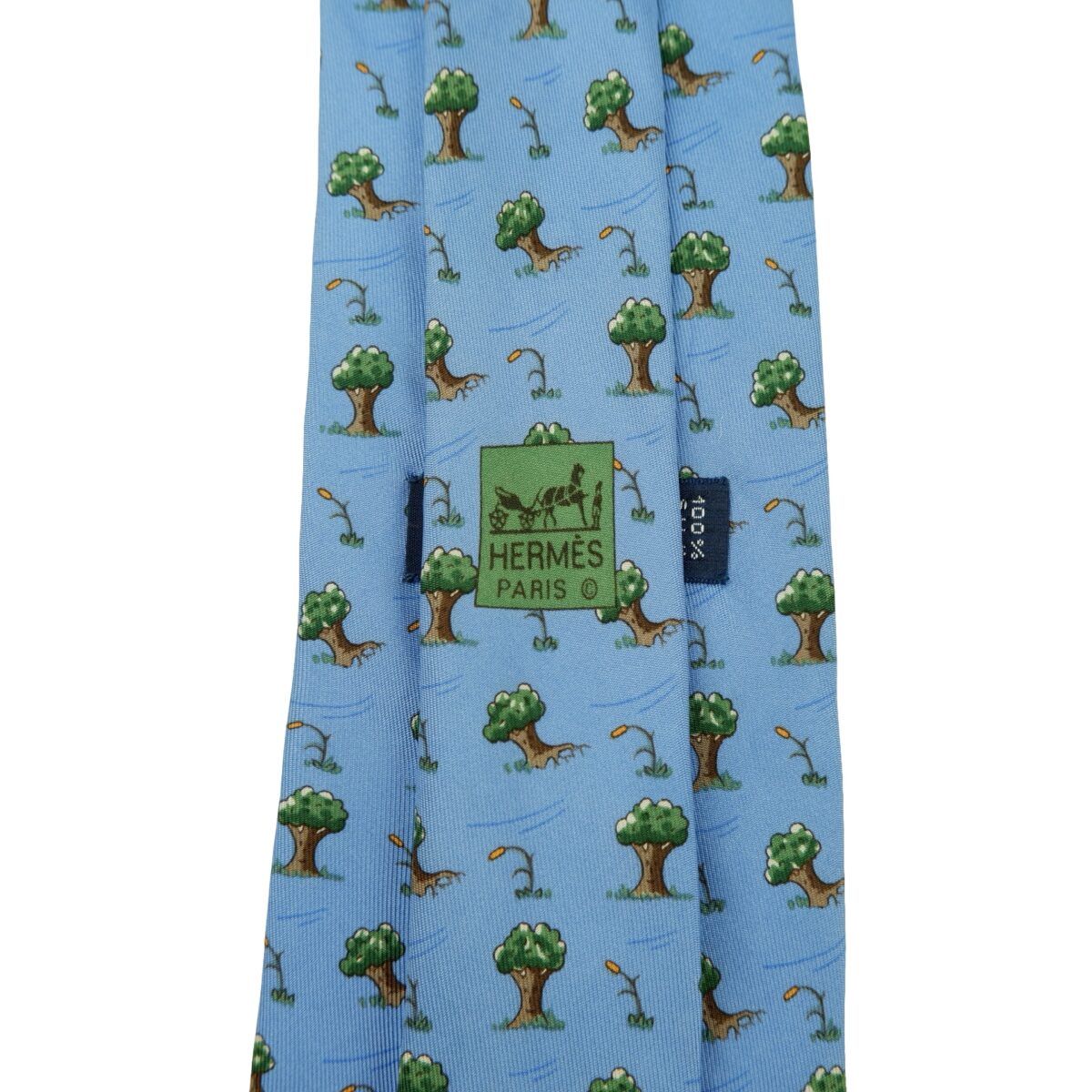 a16321 9 Hermes Tie Silk Blue Tree Pattern France (US Import Tax Included) มุมที่ 9