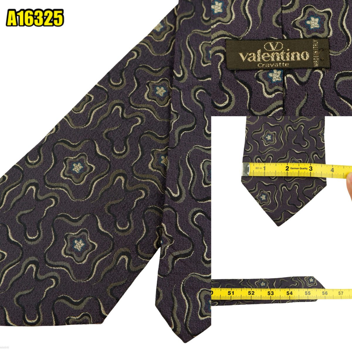Valentino Tie Silk Dark Purple Abstract Pattern Italy (US Import Tax Included) | mesabb clothing Valentino Tie Silk Dark Purple Abstract Pattern Italy (US Import Tax Included) มุมที่ 1