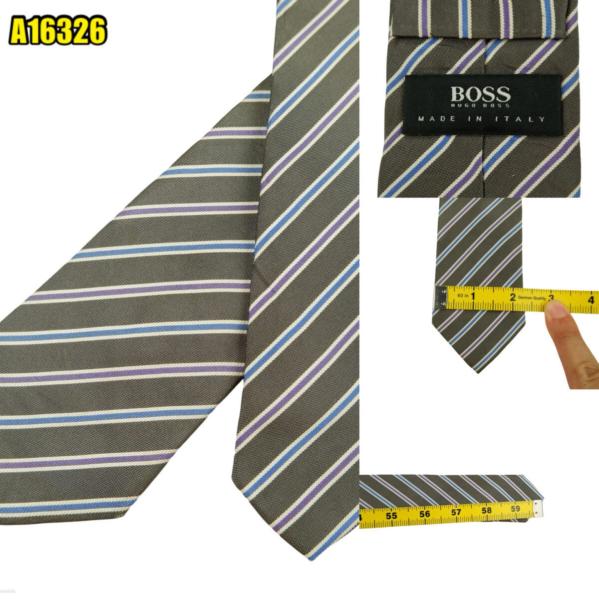 created by photogrid Hugo Boss Tie Silk Grey Stripe Italy (US Import Tax Included) มุมที่ 1