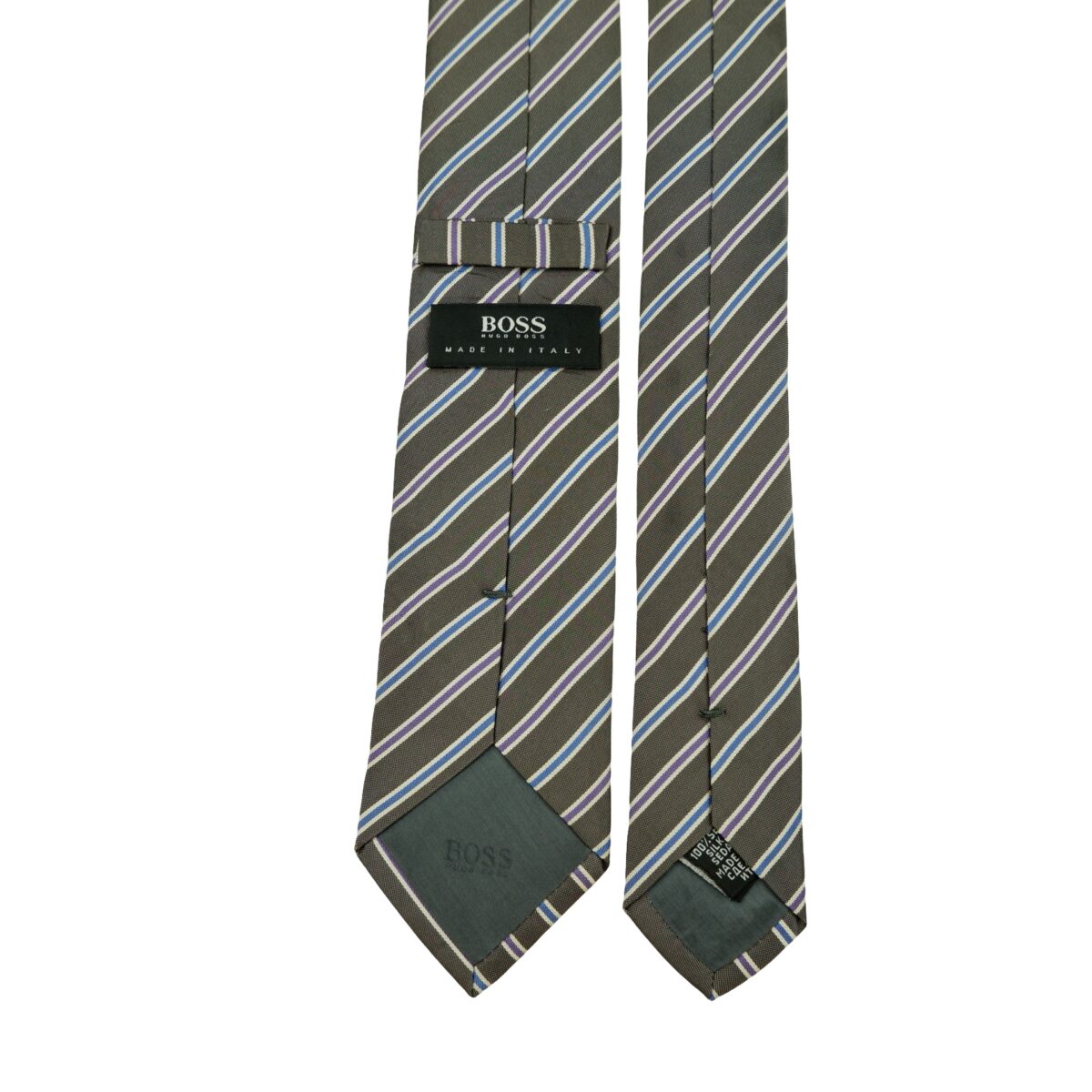 a16326 4 Hugo Boss Tie Silk Grey Stripe Italy (US Import Tax Included) มุมที่ 4