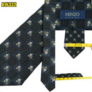 Kenzo Tie Silk Acetone Black Navy Floral Geometric Italy (US Import Tax Included) มุมที่ 1