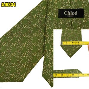 Chloe Tie Silk Olive Green Floral Vine Japan (US Import Tax Included) มุมที่ 1