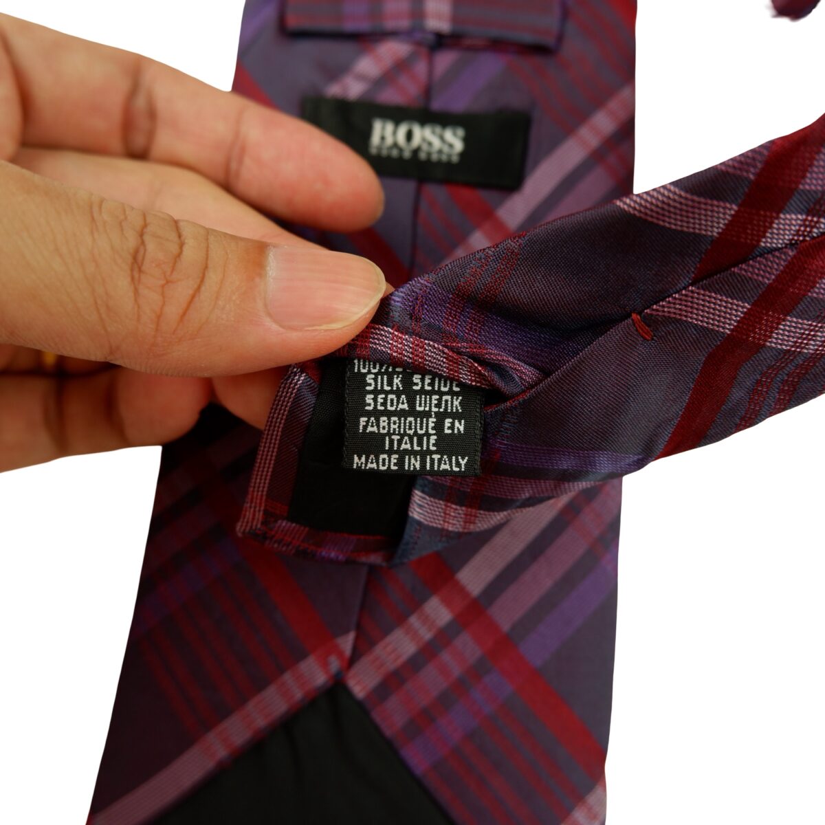 a16340 10 Hugo Boss Tie Silk Purple Check Italy (US Import Tax Included) มุมที่ 10
