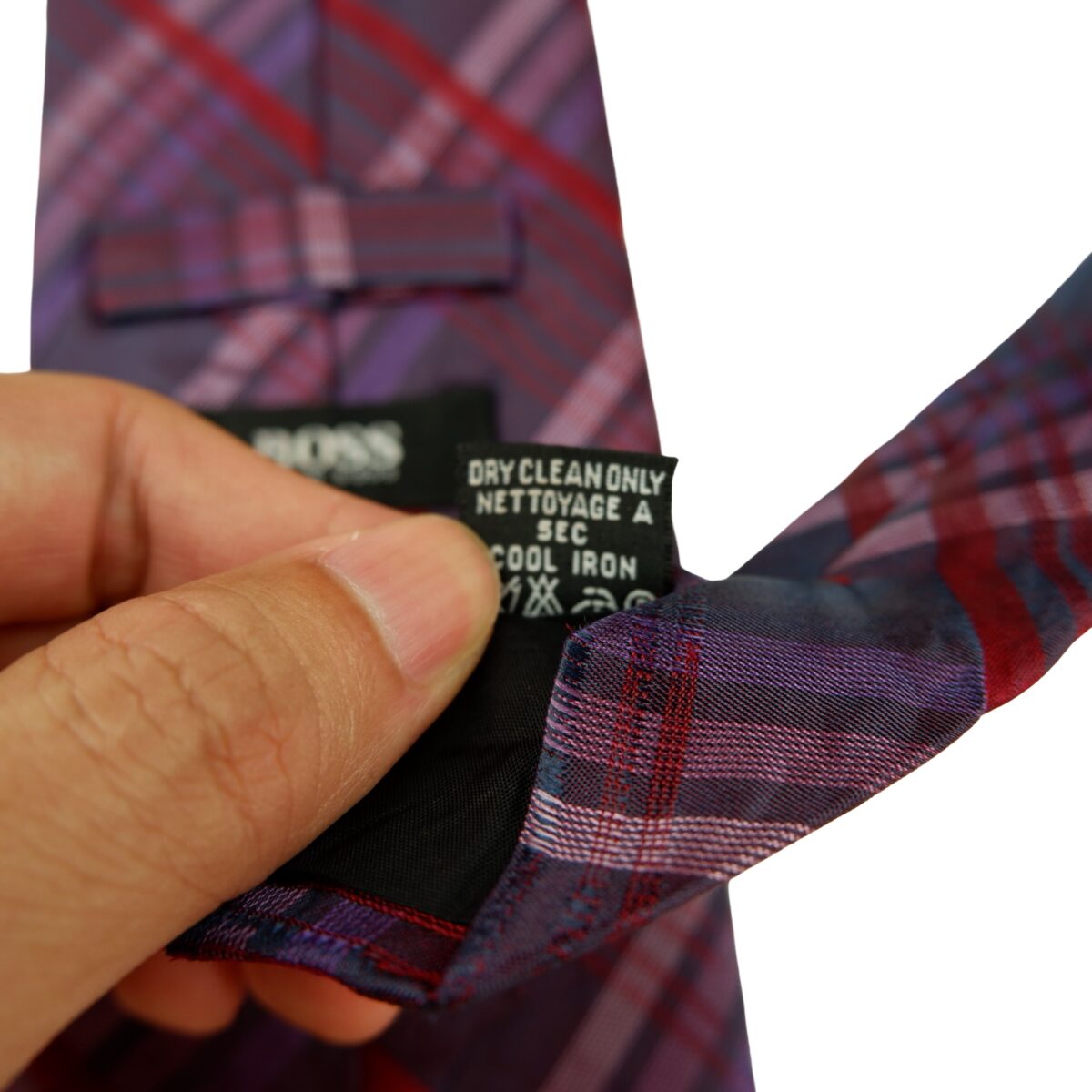 a16340 11 Hugo Boss Tie Silk Purple Check Italy (US Import Tax Included) มุมที่ 11