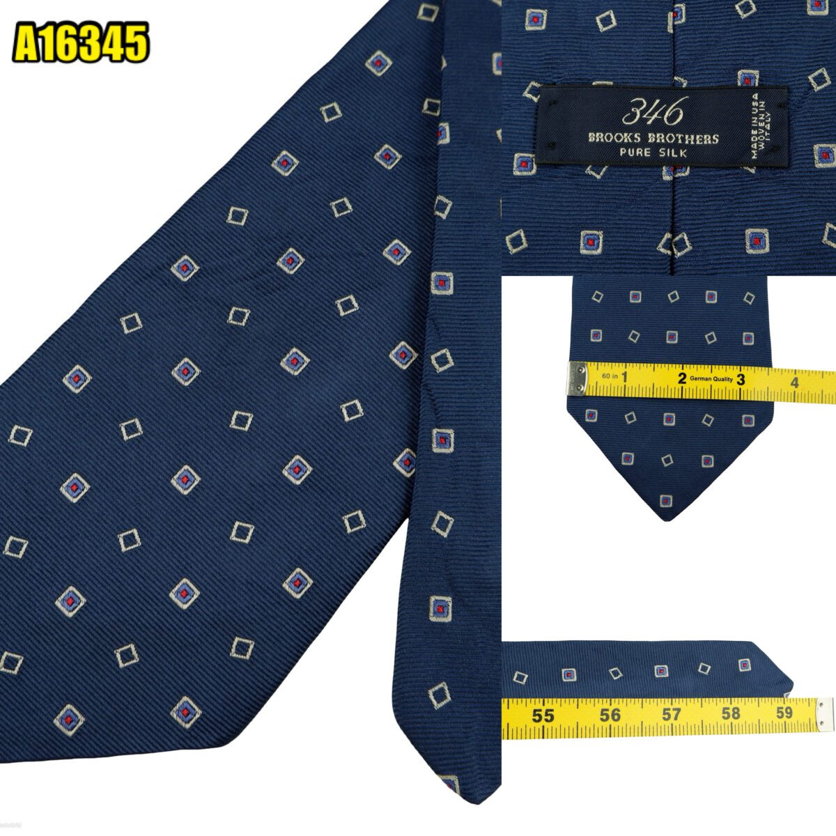 created by photogrid Brooks Brothers Tie Silk Dark Navy Geometric USA (US Import Tax Included) มุมที่ 1