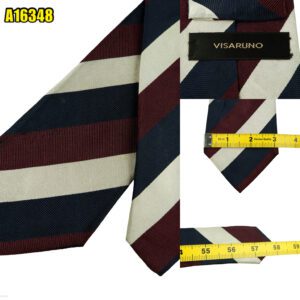 Visaruno Tie Silk Brown Navy White Stripe  (US Import Tax Included) มุมที่ 1