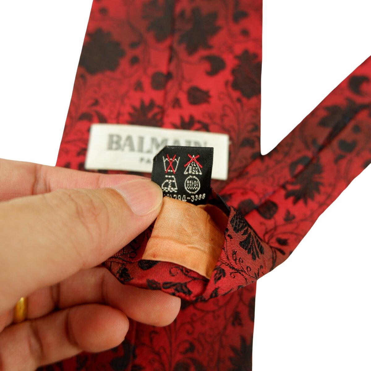 a16349 11 Balmain Tie Silk Red Floral Vine Korea (US Import Tax Included) มุมที่ 11