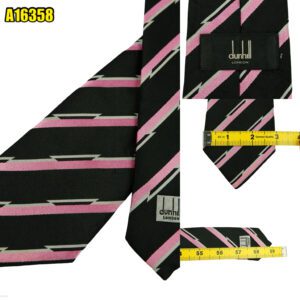 Dunhill Tie Silk Black Pink Stripe England (US Import Tax Included) มุมที่ 1