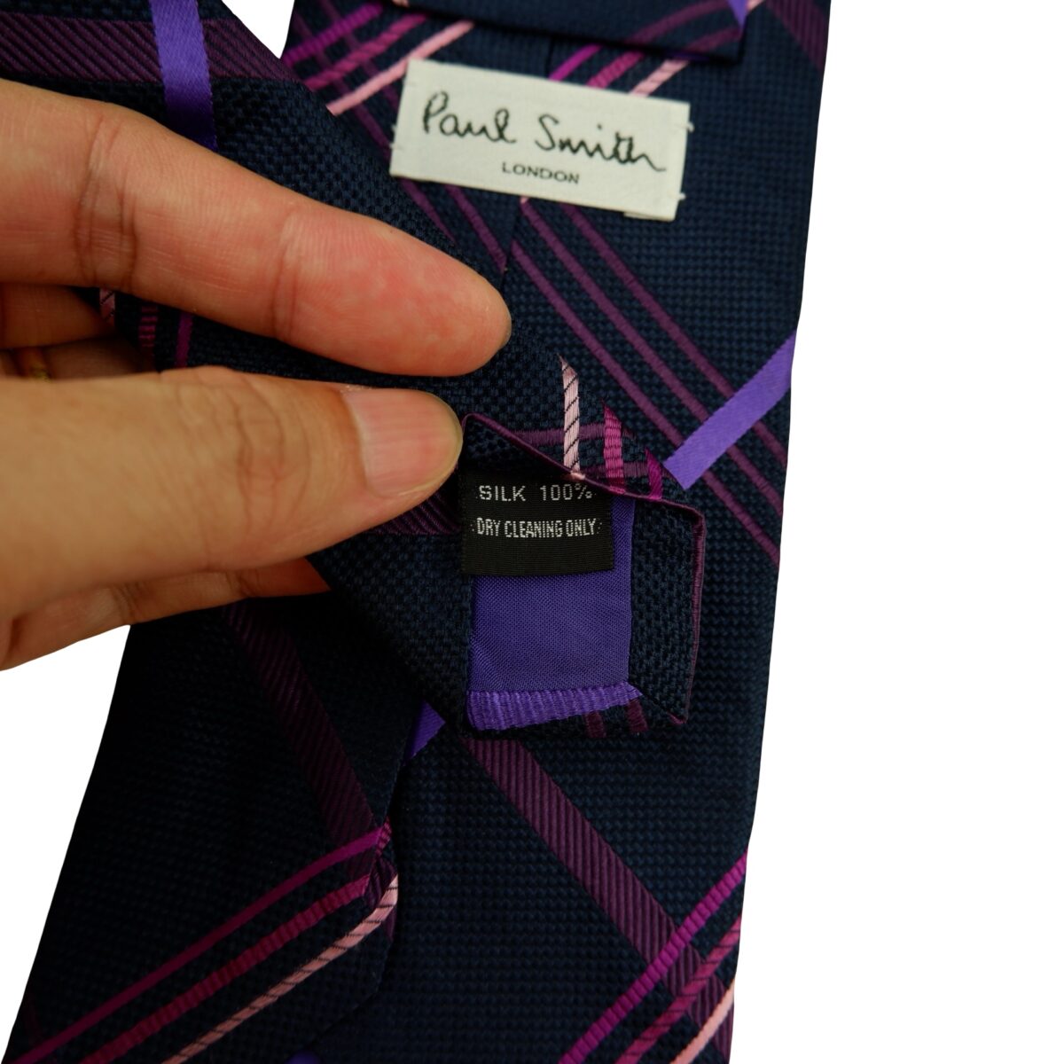 a16360 10 Paul Smith Tie Silk Dark Navy Check England (US Import Tax Included) มุมที่ 10