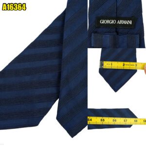 Giorgio Armani Tie Silk Cotton Dark Navy Stripe Italy (US Import Tax Included) มุมที่ 1