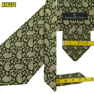 Ermenegildo Zegna Tie Silk Olive Green Paisley Italy (US Import Tax Included) มุมที่ 1
