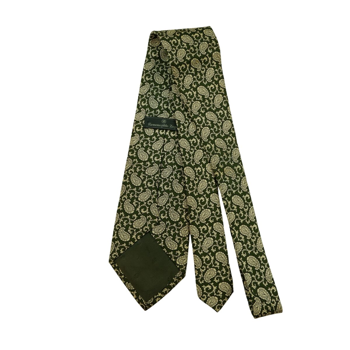 a16371 12 Ermenegildo Zegna Tie Silk Olive Green Paisley Italy (US Import Tax Included) มุมที่ 12